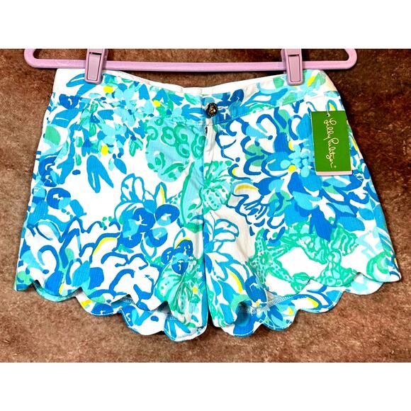 Lilly Pulitzer Buttercup Scalloped Short In A Pinch Blue Floral size 0 - Picture 2 of 8